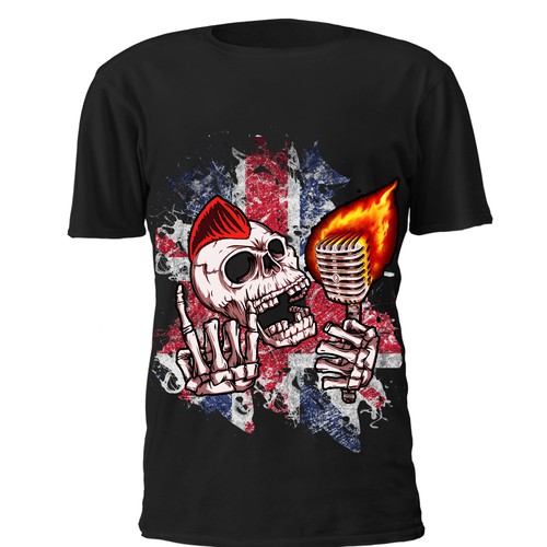Erstellt ein T-Shirt Design im Punkrock Stil auf hochwertigen T-Shirts