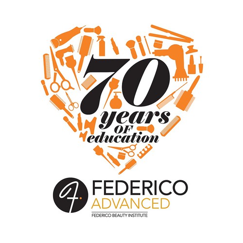 Create a eye catching design for Beauty/Barber College, celebrating 70 years of Federico Education
