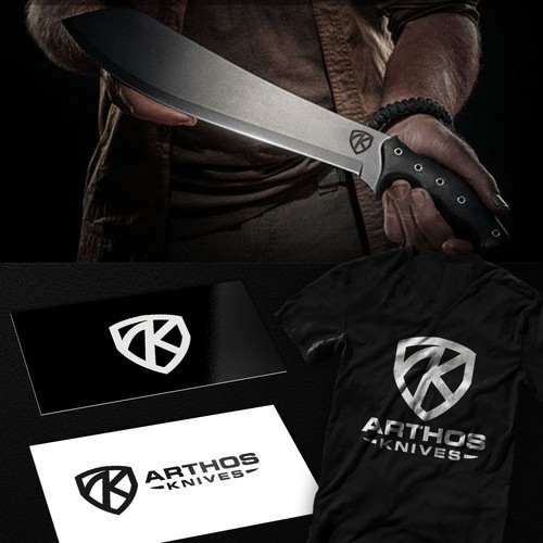 Create a simple, modern shield/seal logo for survival knife company