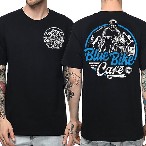 Vintage/Retro Cafe Racer T-Shirt for the Blue Bike Cafe!! Design by -Diamond Head-