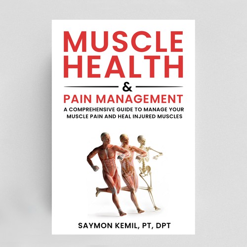 Book cover with a drawing images of the human anatomy combining muscles and bone structure. Design by NoBoundaries