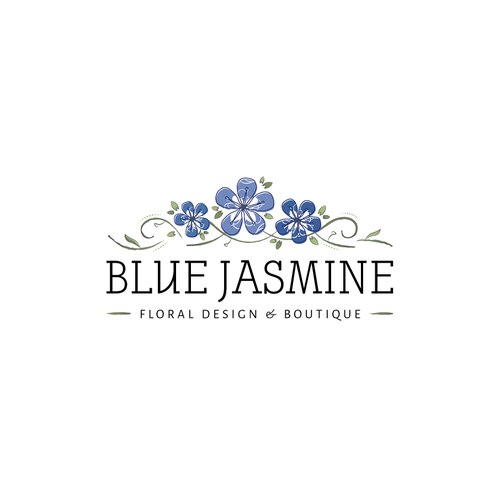 LOGO & BUSINESS CARD DESIGN FOR BLUE JASMINE LLC FLORAL DESIGN AND BOUTIQUE Design by Melanie Lauren