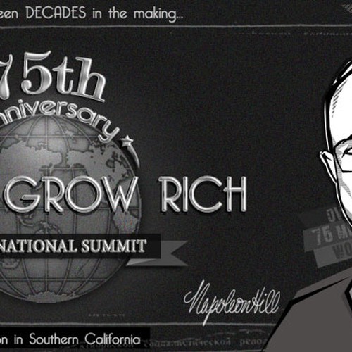 Banner Ad---use creative ILLUSTRATION SKILLS for HISTORIC 75th Anniversary of "Think & Grow Rich" book by Napoleon Hill デザイン by PXLGURU