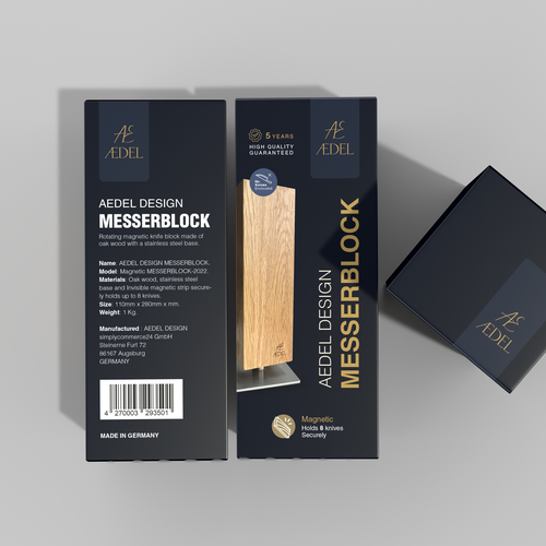 Design of an elegant product packaging for the first product of a new brand. Rotating knife block Design by Ahmed.elroumi