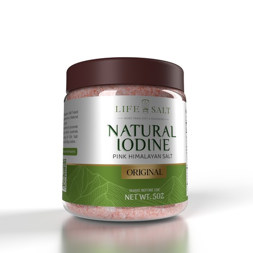 Label for Natural Iodine Pink Himalayan Salt that is fused with Seaweed Design by sougatacreative