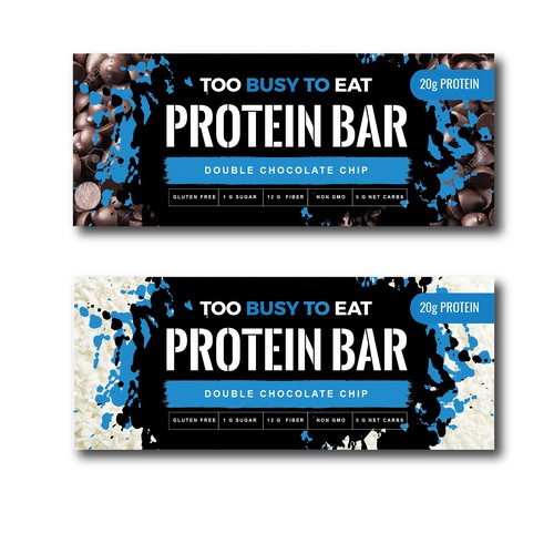 Design a unique protein bar wrapper for Too Busy To Eat Design réalisé par Catus