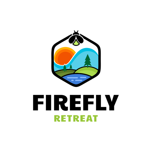 Firefly Retreat. Fun logo inspiring families to explore the outdoors! Design von hidra ✅