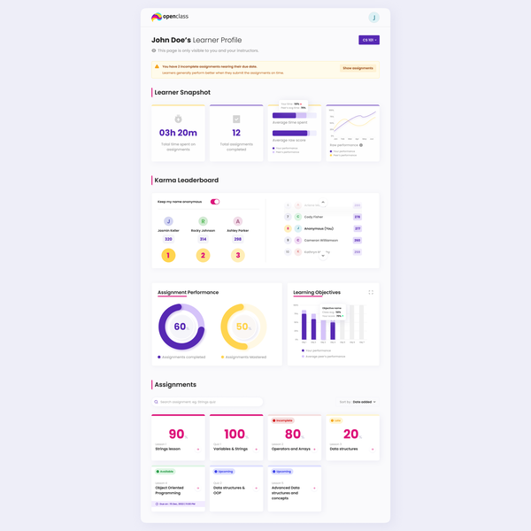 Learner profile webpage design