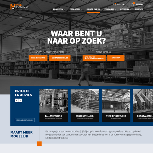 Creative website templates for a leading pallet racks company_ Meermagazijn Design by ChickenDinner