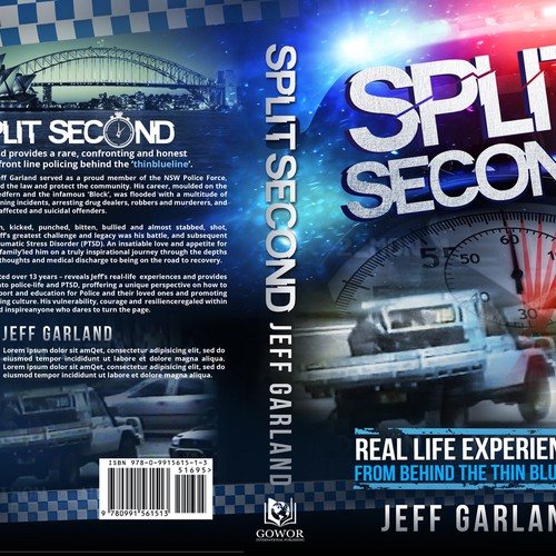 Creating an impactful cover design for my first book - 'Split Second' about my policing experiences Design by Rav Astra