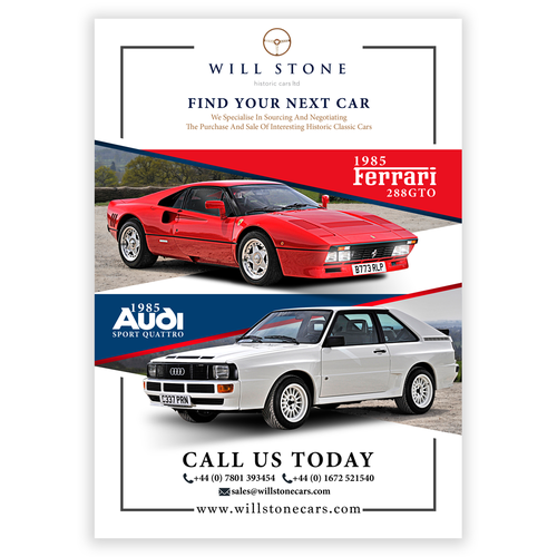 Creative print advert needed for classic car sales company Postcard