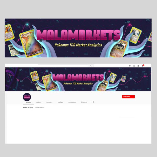 Design a Youtube banner for a channel that focuses on Pokemon trading card market analytics!! Design by Y_Designs