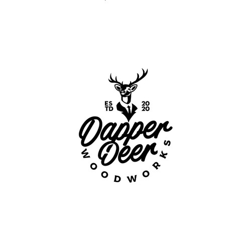 Vintage Dapper Deer logo for high-end woodworking. Design by bondeng17