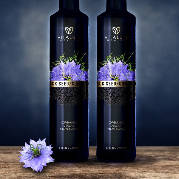 Design by Lindi titled "Black seeed/cumin oil bottle concept"