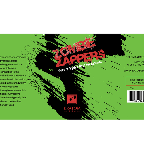 ZOMBIE ZAPPERS/EUPHORIA Product label for Kratom USA | Print or ...