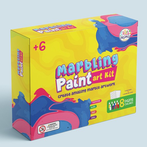 Design a colorful packaging for our new marbling paint art kit for kids Design by Noha.Akkad