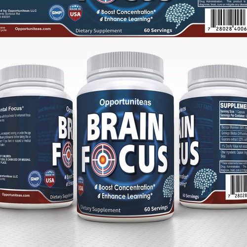 Create product label for Brain Focus supplement Design réalisé par lantonx