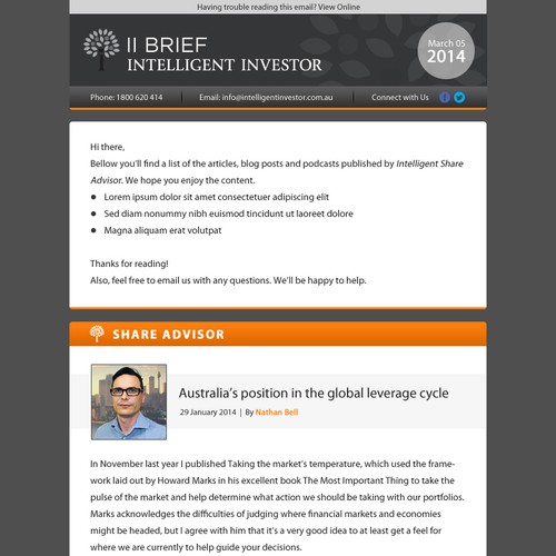 Create a weekly email newsletter template for Intelligent Investor Design von MaximaDesign