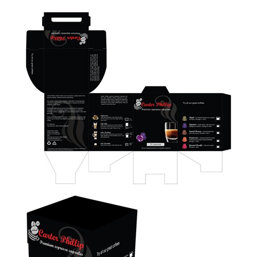 Design an espresso coffee box package. Modern, international, exclusive. Design by dankataa