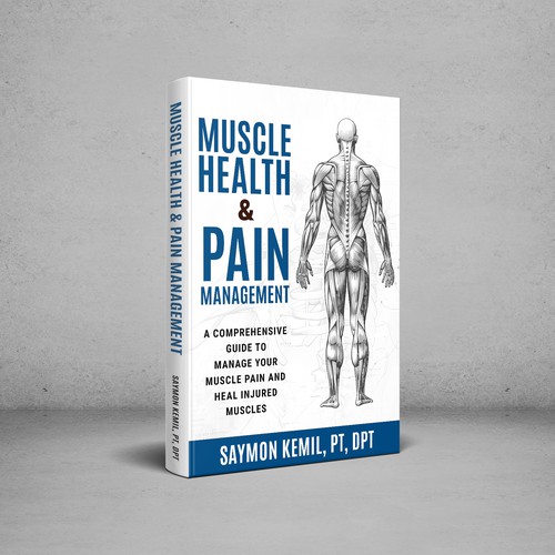 Book cover with a drawing images of the human anatomy combining muscles and bone structure. Design by digital.ian