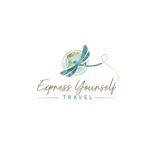 Whimsical Expresive dragonfly logo for travel company