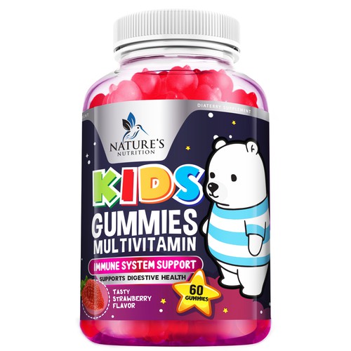 Tasty Kids Multivitamin Gummies Product Label for Nature's Nutrition Design by agooshe