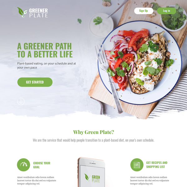 Diseño de Maria-ux-guru titulado "Landing page for a plant-based eating platform"