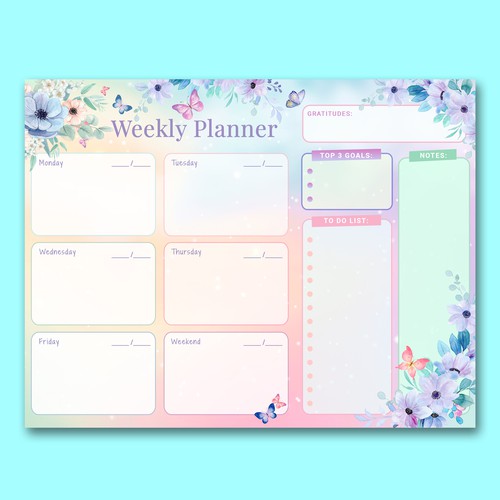 Design a weekly planner template with graphical elements. Design von Rav Astra