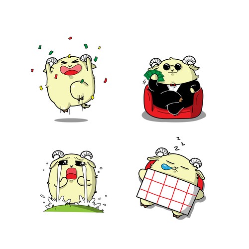 Cute/Funny/Sassy Goat Character(s) 12 Sticker Pack Diseño de helloalph