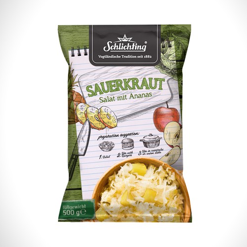 Stayin alife - Refresh an old fashion package for Salad with Sauerkraut, Pineapple and Apple-ontwerp door Jdodo