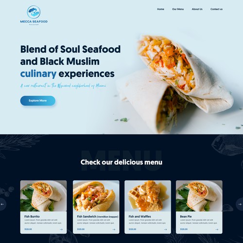 Miami Soul Seafood Restaurant Concept 1 Page Only Design by Point Blank