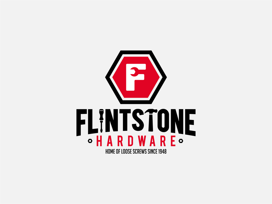Old time hardware store located in a town named Flintstone Logo