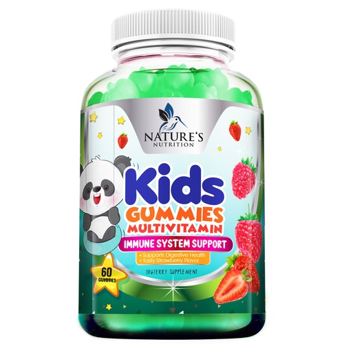 Tasty Kids Multivitamin Gummies Product Label for Nature's Nutrition Design by agooshe