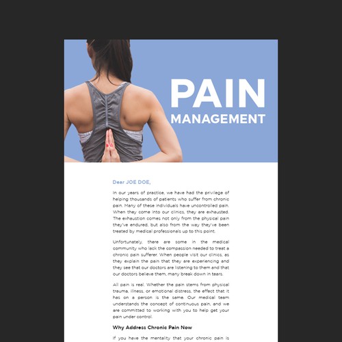 Design a Pain Management DRIP EMAIL Campain TEMPLATE Design by Maia & Stefan Pulciu