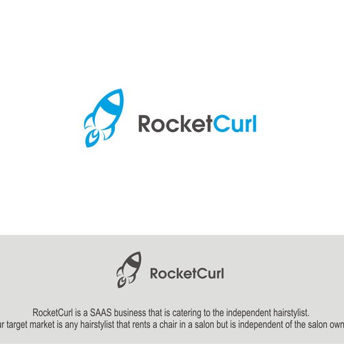 Create a capturing vintage Rocket logo for RocketCurl. Design by LAWETMAS