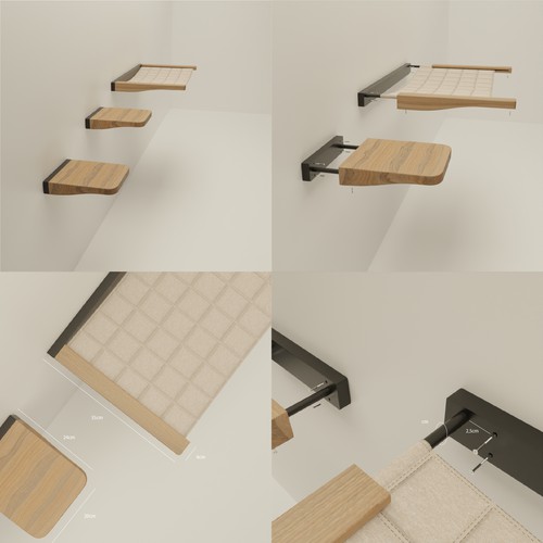 Productdesign for manufacturing a modern and minmal wall-mounted cat shelf and stairs Design by Fikri desno