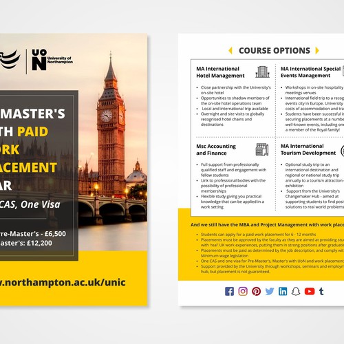 Design our new University flyer promoting Master's with paid work placement options Design by Asyaa Design