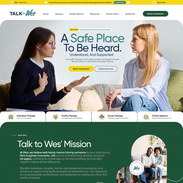 Webpage design for psychotherapy services
