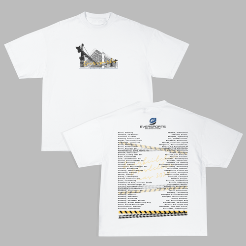 Gestalte ein Tourshirt der in 2024 abgeschlossenen Bauvorhaben für unsere (männlichen) Monteure