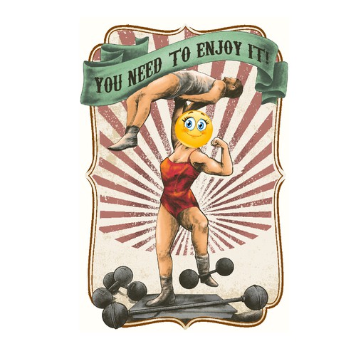 Old Timey Strongman/woman With Head Replaced By Emoji Design by Klasikohero