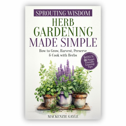 Minimalistic eye-catching design that embodies "sprouting knowledge" for herb gardening book Design by KS BOY