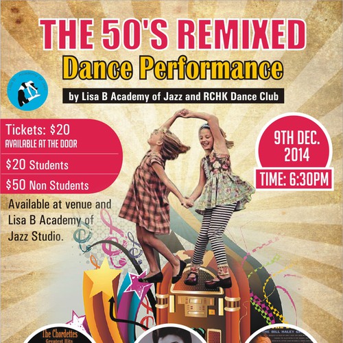 Create a poster and program for a 50's Remixed themed kids dance show! Design by swanandi2010