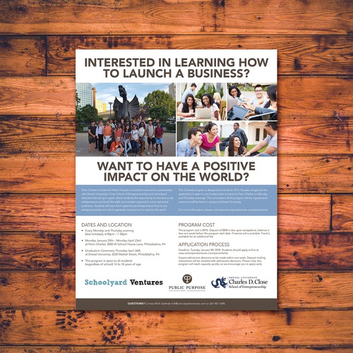 One page flyer for program that supports teen entrepreneurs Design by Sam614