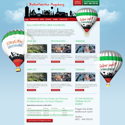 "Erstellt ein neues Wordpress-Design für Ballonfahrten Anbieter - Blue Sky!" winning Web page design by gluecksrocka