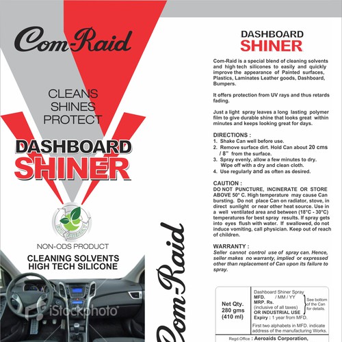 Product Label Design for AEROSOL CAN DASHBOARD SHINER SPRAY Design by DagDigi