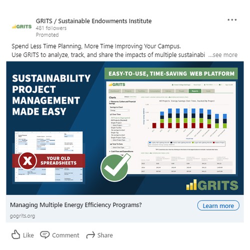 Designs LinkedIn ad design Ditch spreadsheets for sustainability