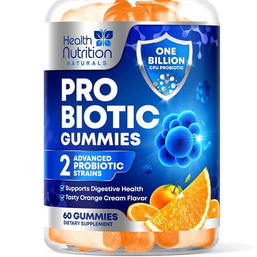 Healthy Probiotic Gummies Label needed for Health Nutrition Design réalisé par rembrandtjurin