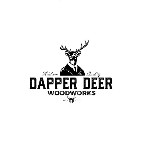 Vintage Dapper Deer logo for high-end woodworking. Design by bondeng17