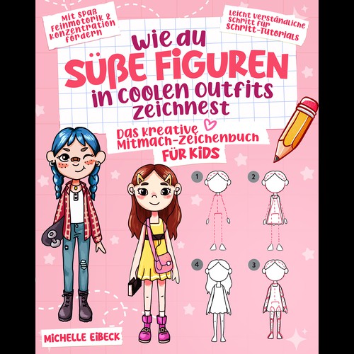 Design a creative cute cover for a children's drawing book with cute Characters Design by Asra.