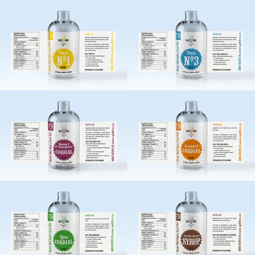 Create a custom group of labels for cocktail mixes! Design by bakelis